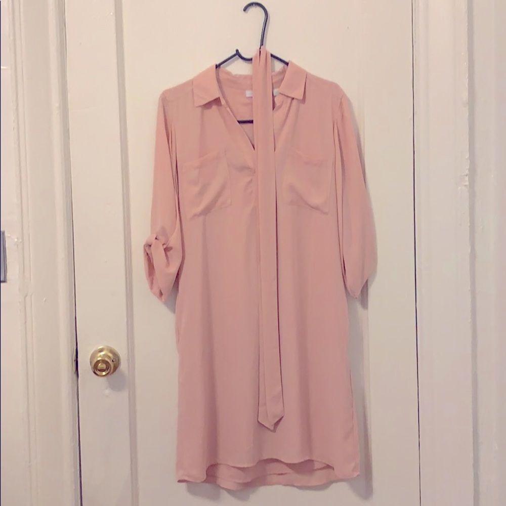 Millennial pink button down shirt dress with belt